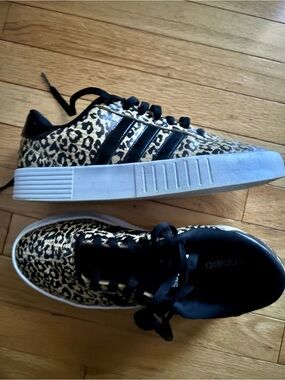 adidas Leopard Print Black and White Platform Sneakers